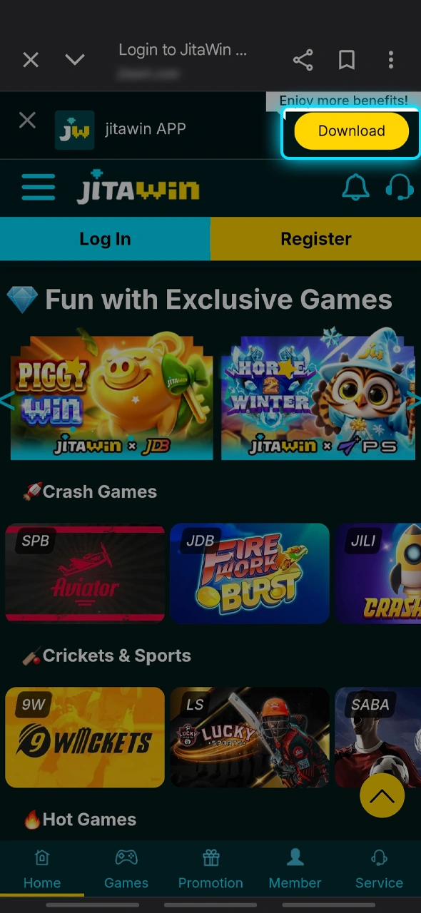 Tap the App button to get the JitaWin APK.