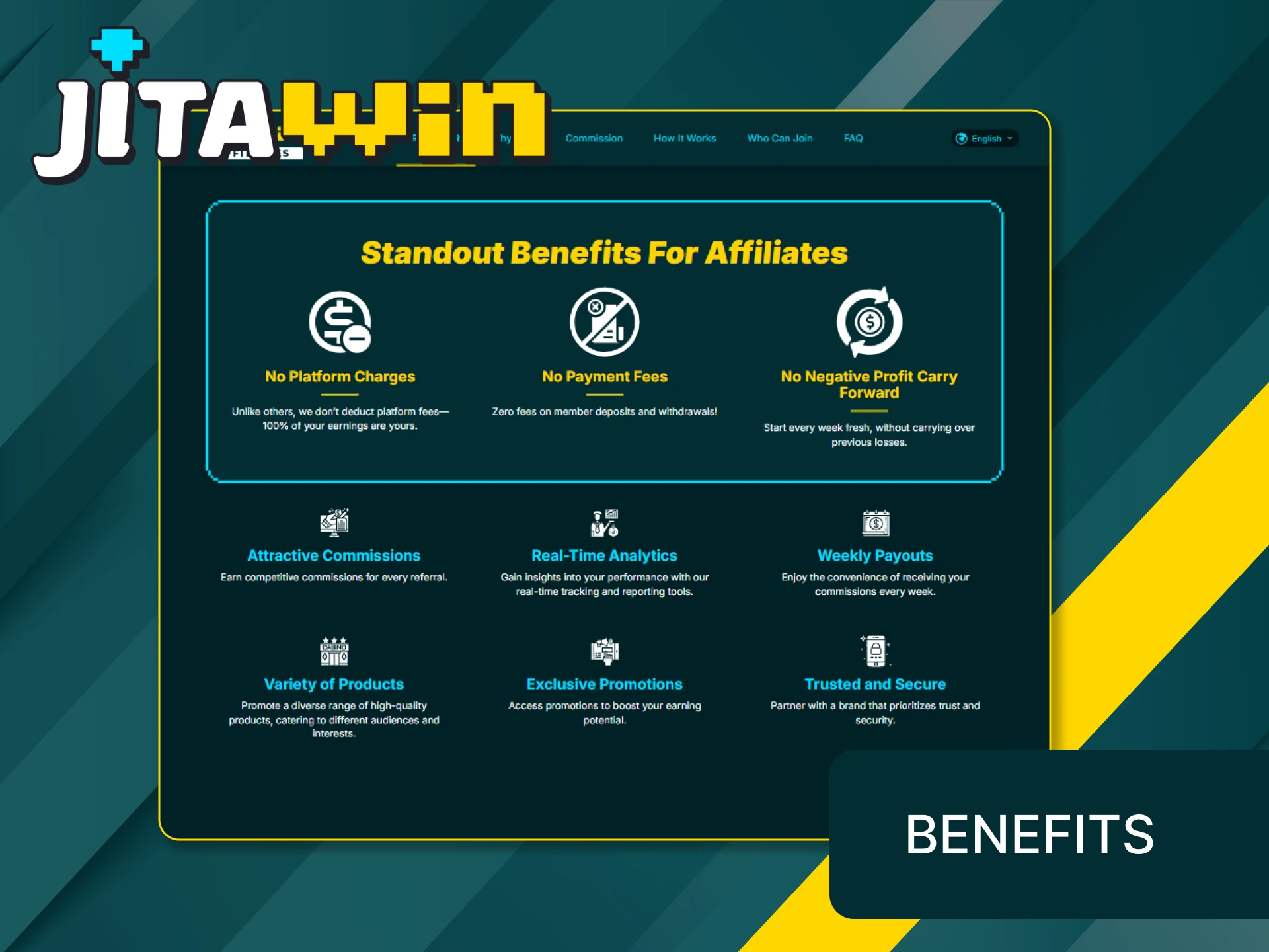 Get unique benefits at Jitawin affiliate program.